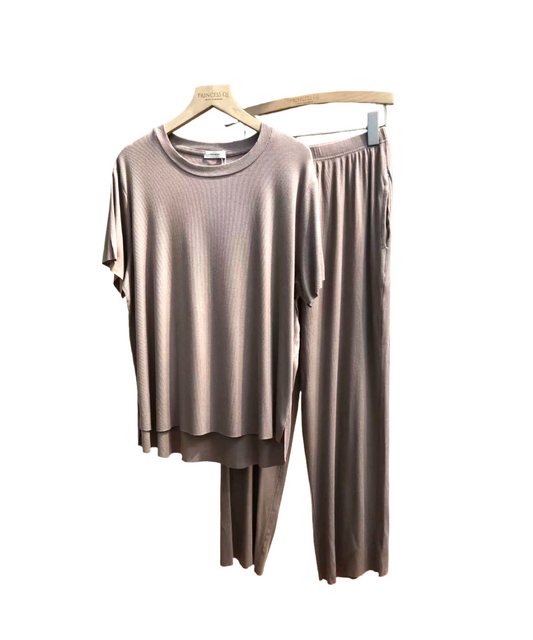 Women's Two Pc Relax Fit Loungewear Set - Light Brown