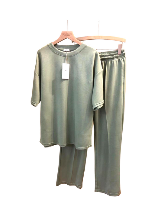 Women's Two Piece Pant & Top Loungewear Co-Ord Set - Light Green