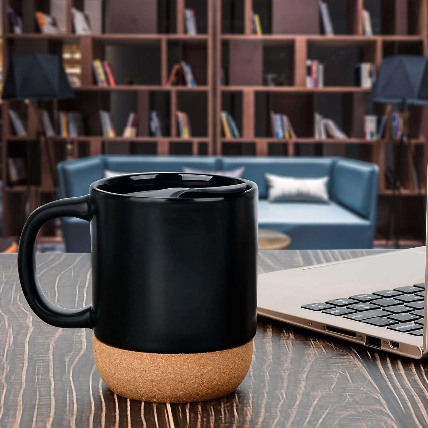 Customizable Ceramic Mug with Cork Bottom and Lid