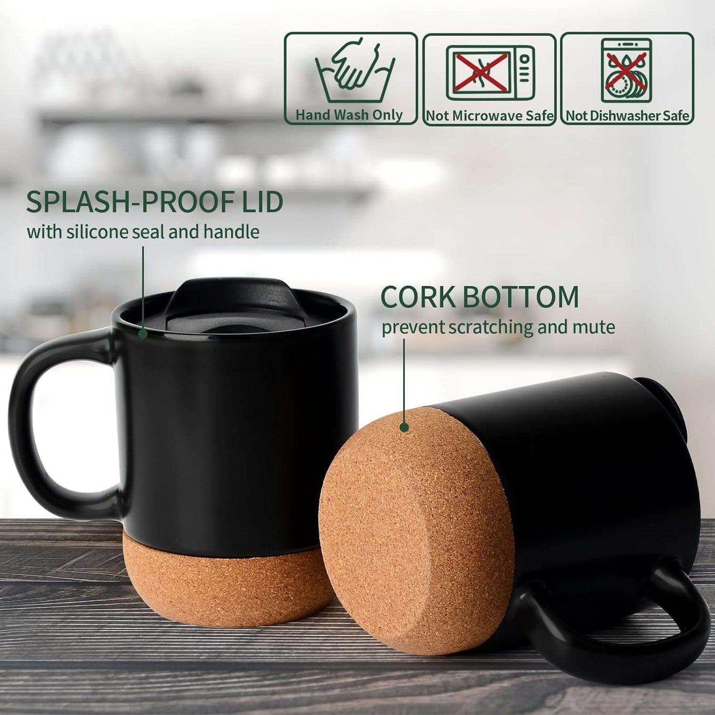 Customizable Ceramic Mug with Cork Bottom and Lid