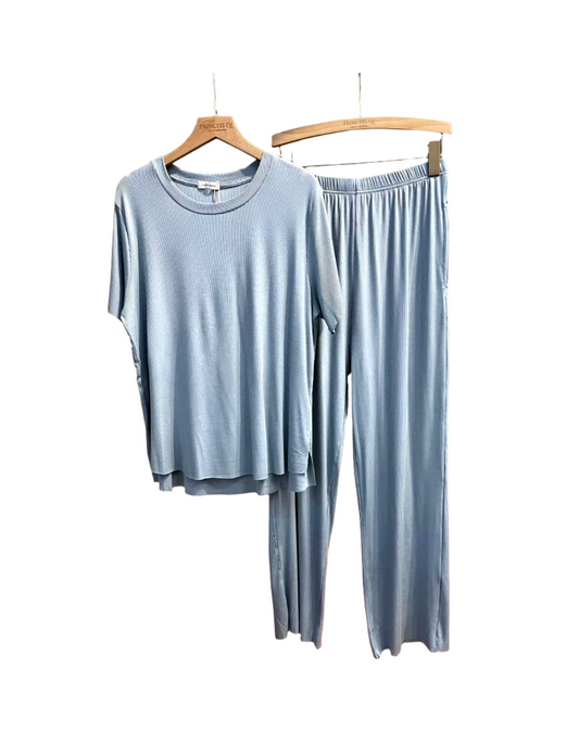 Women's Two Pc Relax Fit Pajama & Top Set - Light Blue