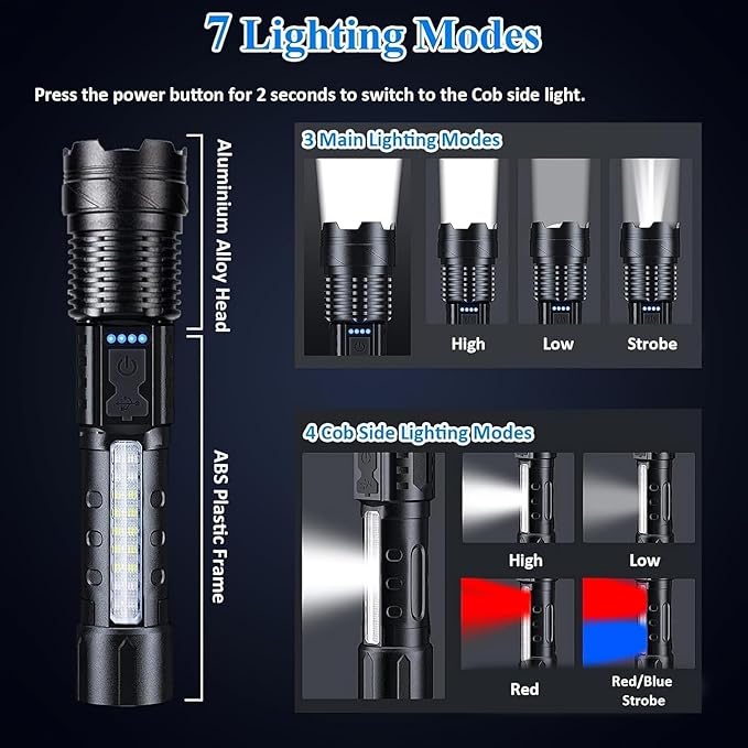 Rechargeable LED Flashlight with 7 Light Modes