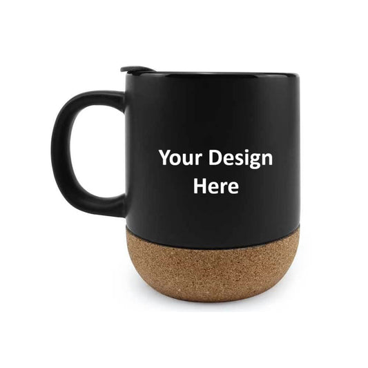 Customizable Ceramic Mug with Cork Bottom and Lid