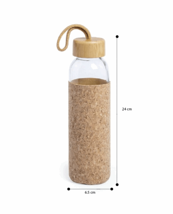 Borosilicate Glass Water Bottle with Cork Sleeve and Bamboo Lid