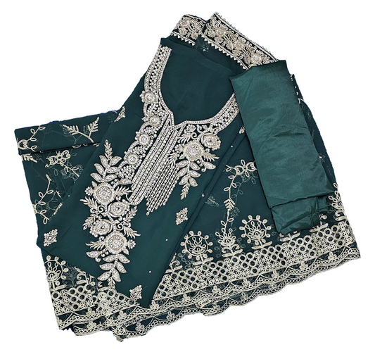 Georgette Embroidery Unstitched Suit Set - Green