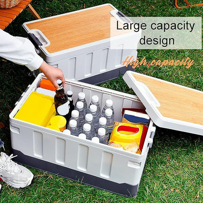 Outdoor Camping Collapsible Storage Box with Wooden Lid