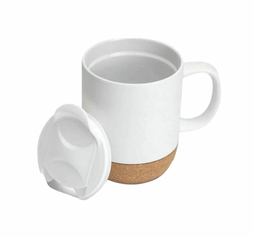 Customizable Ceramic Mug with Cork Bottom and Lid